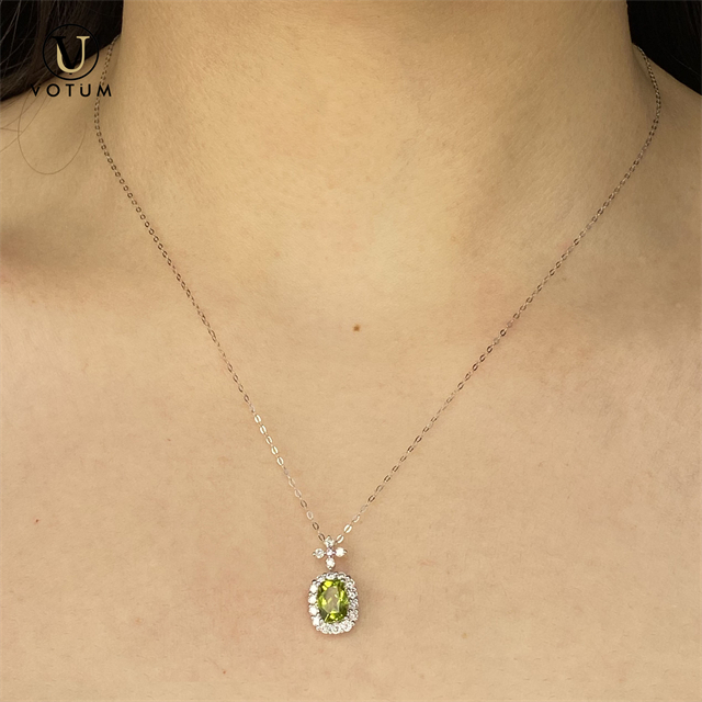 Votum 18K White Gold Real Diamonds Peridot Pendant Charm for Necklace Women Au750 Luxury Gemstone Pendants Custom Fine Jewelry