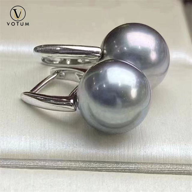 Votum 925 Silver Tahitian Gray Pearl Earring Hoops Cultured South Sea Pearls Earrings hanging Women Luxury Custom Fine Jewelry