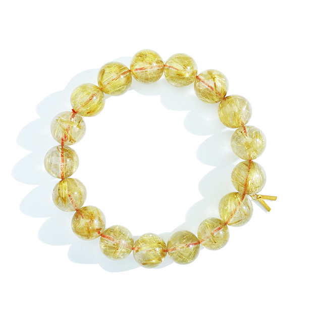 Votum Natural 13mm Golden Rutilated Quartz Beads Bracelet