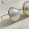Votum Au750 12-13mm Freshwater Natural Mabe Pearl Earrings with 18K Gold for Women Custom White Pearls Big Earring Fine Jewelry