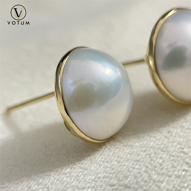 Votum Au750 12-13mm Freshwater Natural Mabe Pearl Earrings with 18K Gold for Women Custom White Pearls Big Earring Fine Jewelry