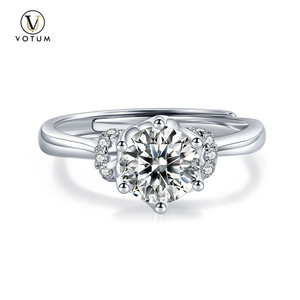 Votum Wedding 1 carat Round Moissanite Diamond Light Luxury s925 Sterling Silver Ring Jewelry with 18K Gold Plated