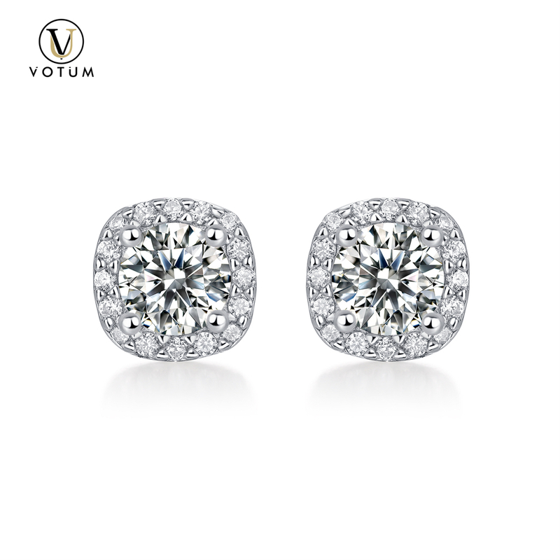 Votum Wholesale 925 Sterling Silver 0.5carat Sparking Moissanite Lab Grown Diamond Stud Earrings with 18K Gold Plated Handmade Hiphop Jewelry Accessories