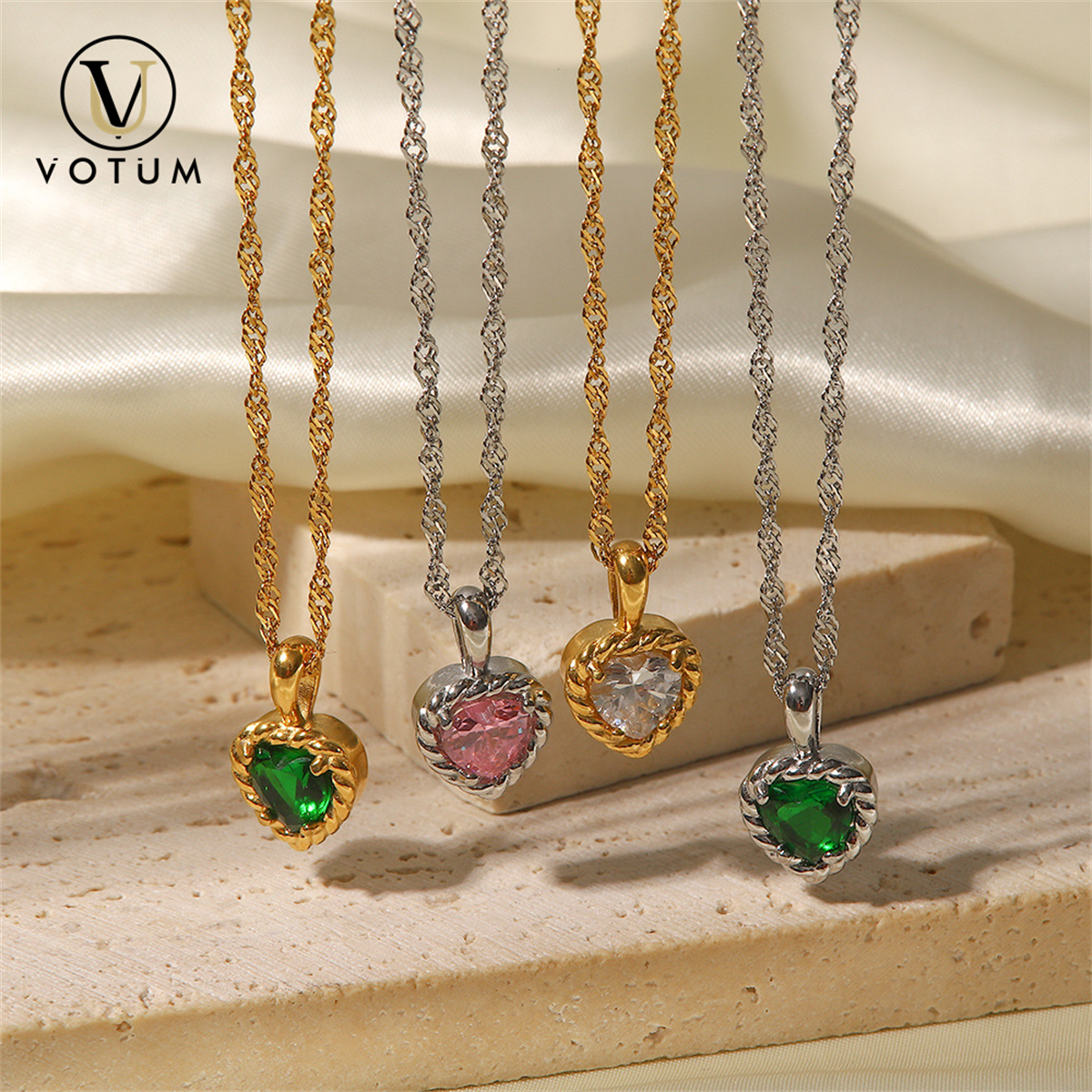 Votum Wholesale Natural Crystal Heart Pendant Chain Necklace with Semi Gemstone 925 Sterling Silver 18K Gold Plated Custom Fine Jewelry Jewellery Accessories