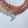Votum Orange Moonstone Strawberry Quartz Beaded Bracelet with 925 Sterling Silver Moon Shaped Charm
