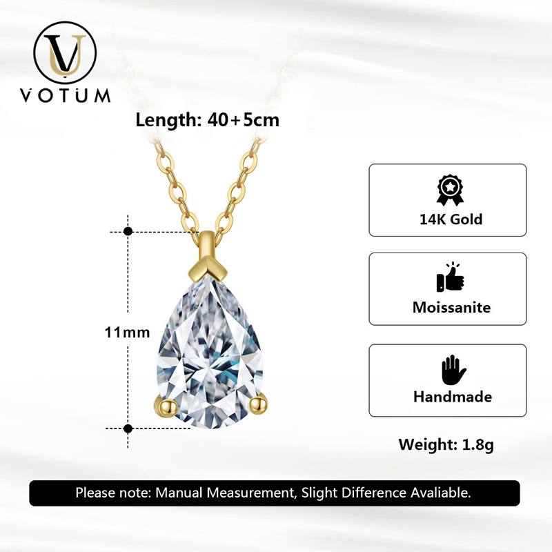 Votum 14K Real Gold Moissanite Diamond Wedding Jewelry Gift Necklace
