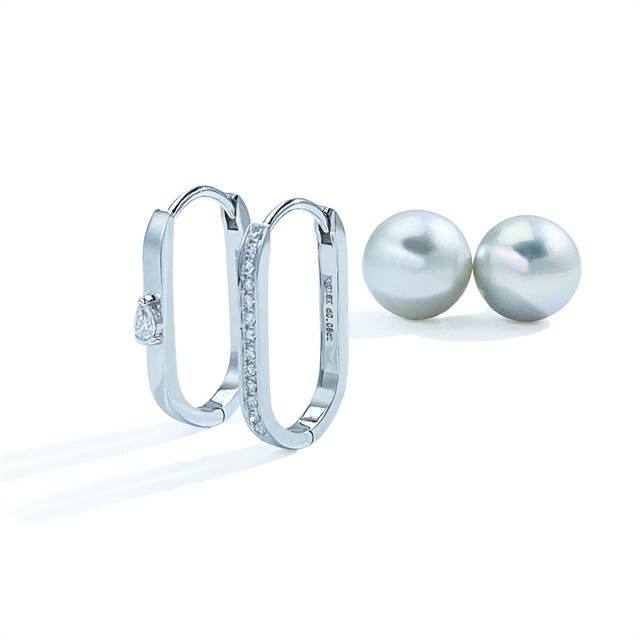 3in1 Cultured White Pearls Hoop Drop Earrings