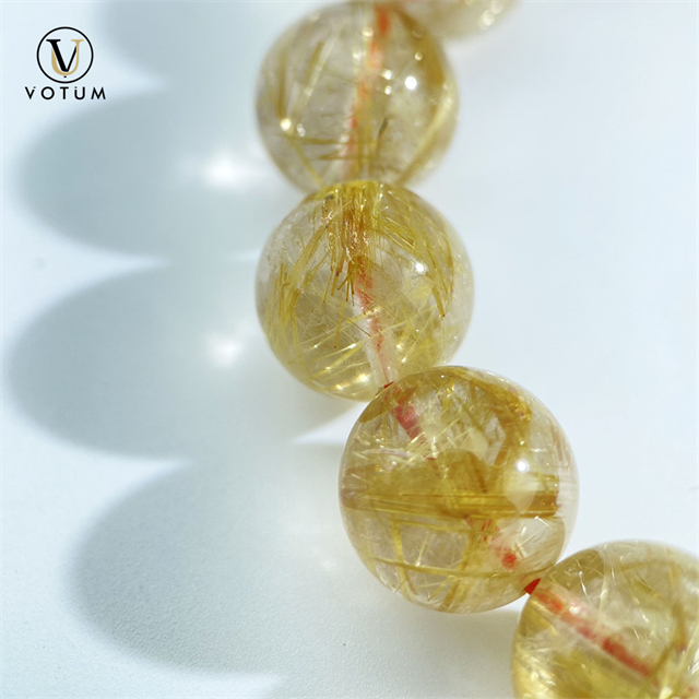 Votum Natural 13mm Golden Rutilated Quartz Beads Bracelet