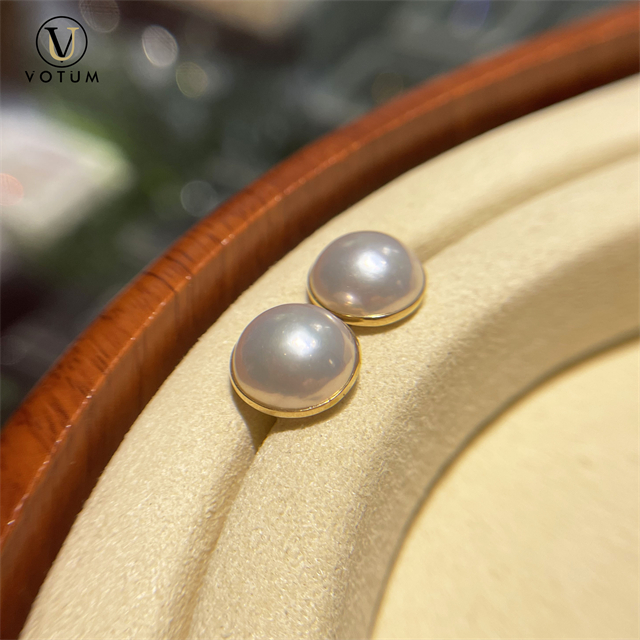 Votum Au750 12-13mm Freshwater Natural Mabe Pearl Earrings with 18K Gold for Women Custom White Pearls Big Earring Fine Jewelry