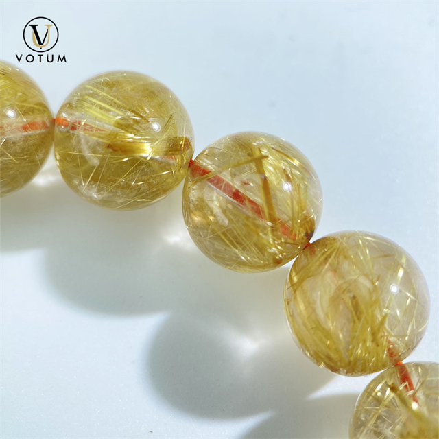 Votum Natural 13mm Golden Rutilated Quartz Beads Bracelet