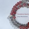 Votum Grey Moonstone Strawberry Quartz Stone Beaded Bracelet with 925 Sterling Silver Hamsa Charm
