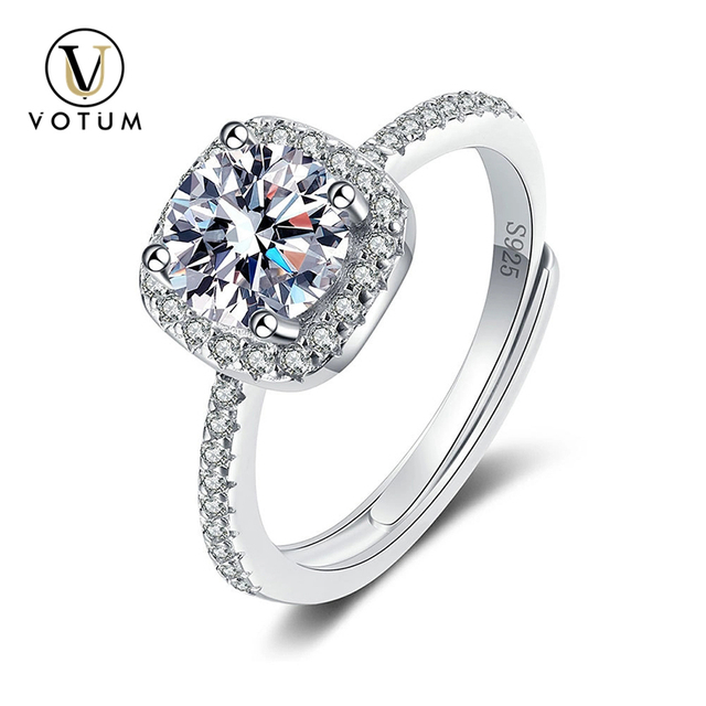Votum OEM Wholesale 18K Gold Plated GRA Moissanite Fashion Billiant Cut Diamond 925 Sterling Silver Square Ring Jewelry