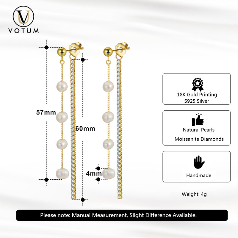 Votum Wholesale OEM s925 Sterling Silver 18K Gold Plated Moissanite Chinese Freshwater Pearl Necklace Diamond Dangle Earring Jewellery Set Jewelry