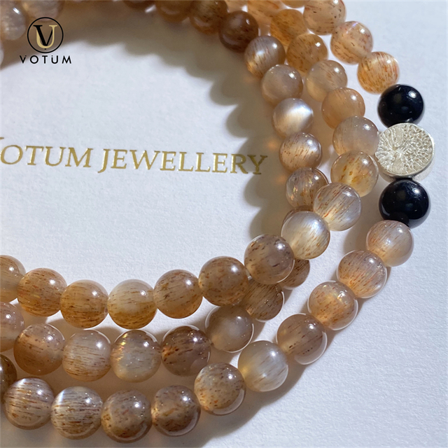 Votum Sterling Silver Tree of Life Charm with Golden Elestial Quartz Black Tourmaline Beads Bracelet