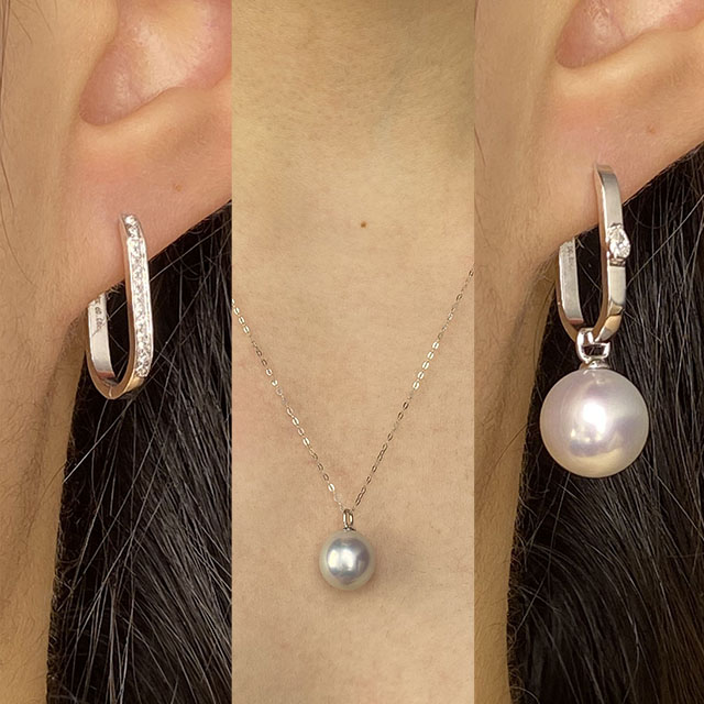 3in1 Cultured White Pearls Hoop Drop Earrings