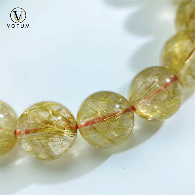 Votum Natural 13mm Golden Rutilated Quartz Beads Bracelet