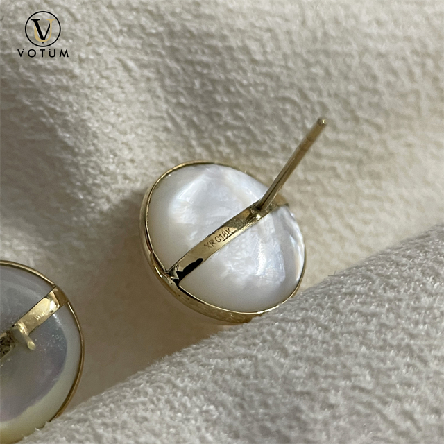 Votum Au750 12-13mm Freshwater Natural Mabe Pearl Earrings with 18K Gold for Women Custom White Pearls Big Earring Fine Jewelry