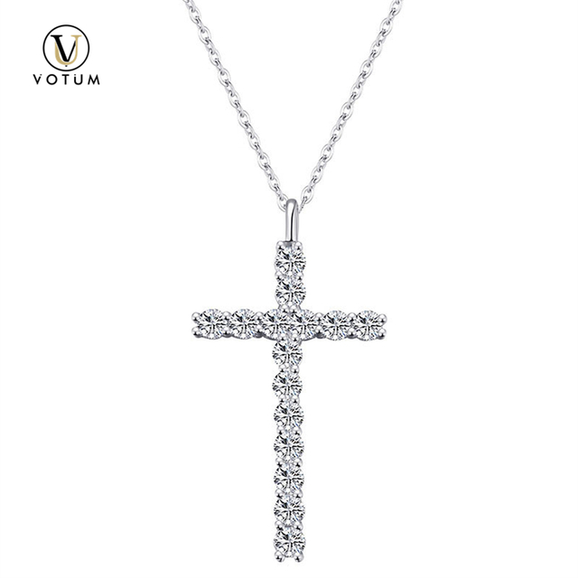 Votum Wholesale Hiphop Cross Pendant 925 Sterling Silver Chain Necklace with Moissanite Sparking Diamonds 18K Gold Plated Custom Men′s Fine Jewelry Jewellery
