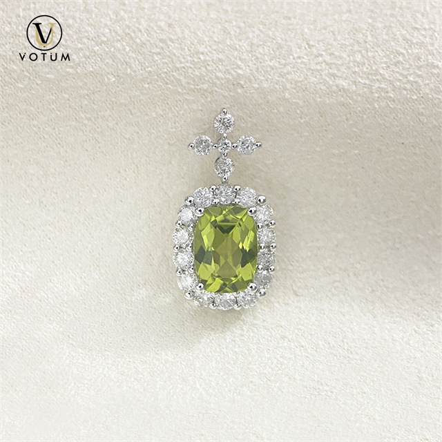Votum 18K White Gold Real Diamonds Peridot Pendant Charm for Necklace Women Au750 Luxury Gemstone Pendants Custom Fine Jewelry