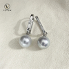 Votum 10.5mm Cultured White Pearls Hoop Drop Earrings with 18K Gold Real Diamonds Seawater Pearl Jewelry Custom Luxury Jewellery