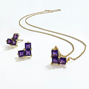 Heart Shaped Amethyst Stone Necklace Earring Set -VOTUM