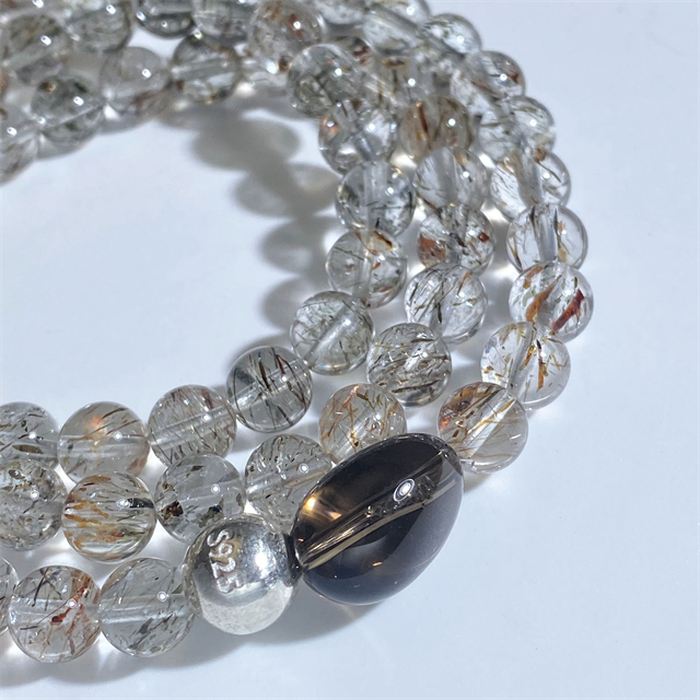 Votum Black Gold Super Seven Smoky Quartz 925 Silver Beaded Bracelet 