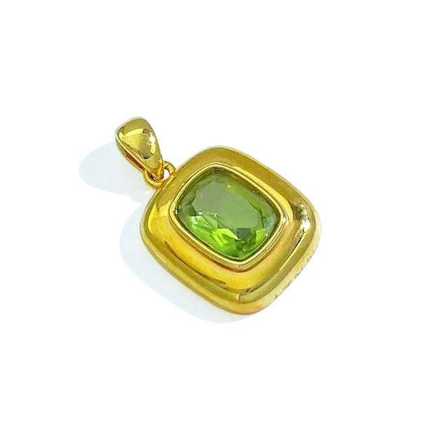 18K Gold Peridot Pendant Charm for Necklace