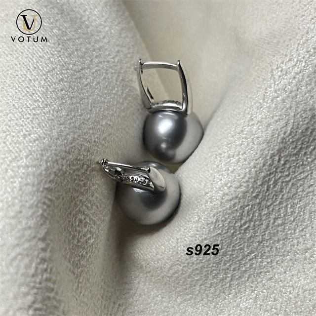 Votum 925 Silver Tahitian Gray Pearl Earring Hoops Cultured South Sea Pearls Earrings hanging Women Luxury Custom Fine Jewelry