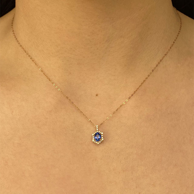 18K Gold Cornflower Sapphire Stone Diamonds Pendant
