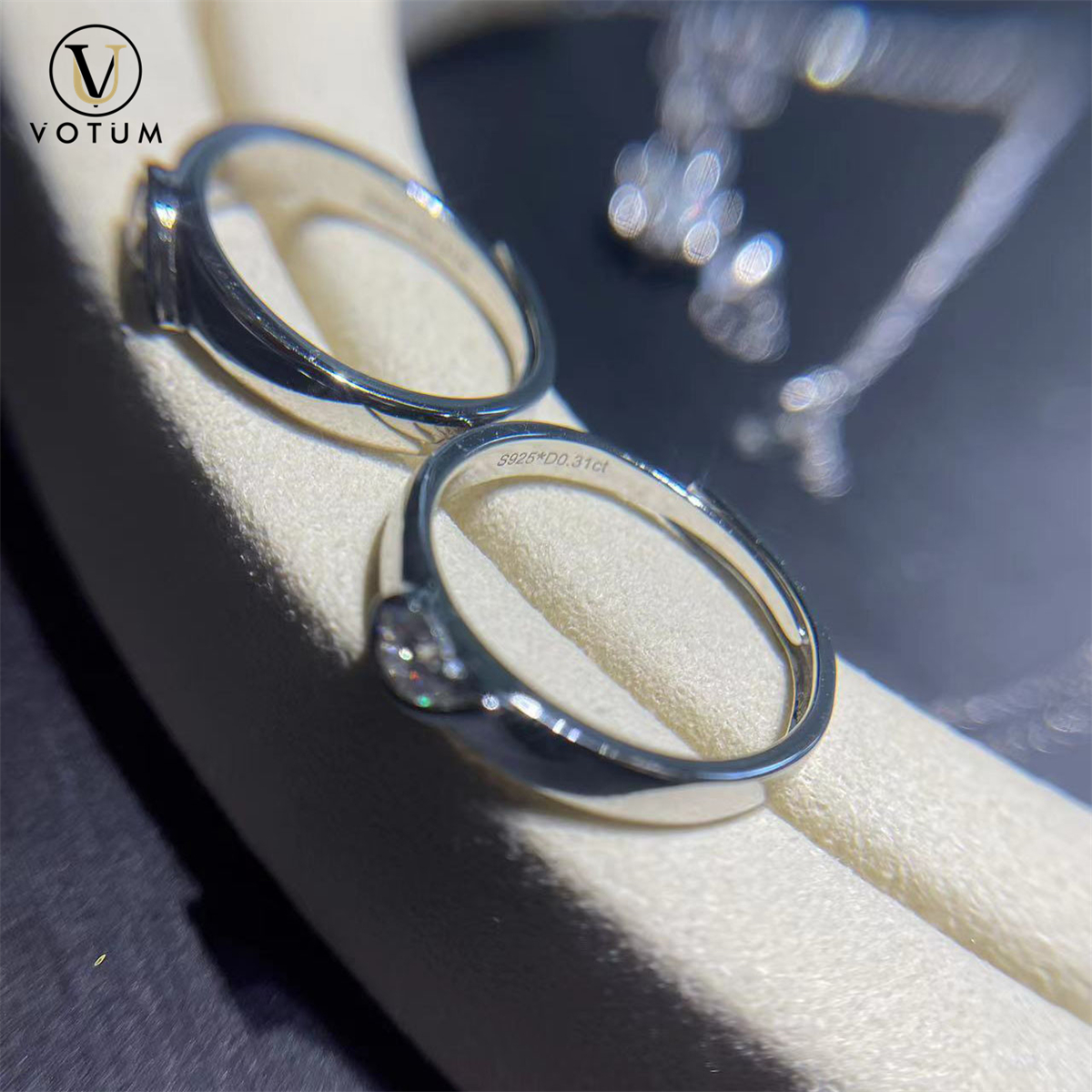 Votum Fashion 2PCS 925 Silver Wedding Engagement Ring with 18K Gold Plated Factory Wholesale Custom Fine Jewelry Jewellery Accessories