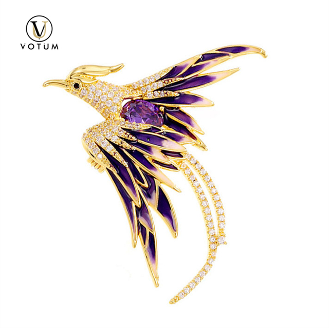Votum Fashion Custom Painting Enamel Crystal Semi Gemstone Moissanite Animel Bird Art Brooch with 925 Sterling Silver 18K Gold Plated Jewelry Accessories