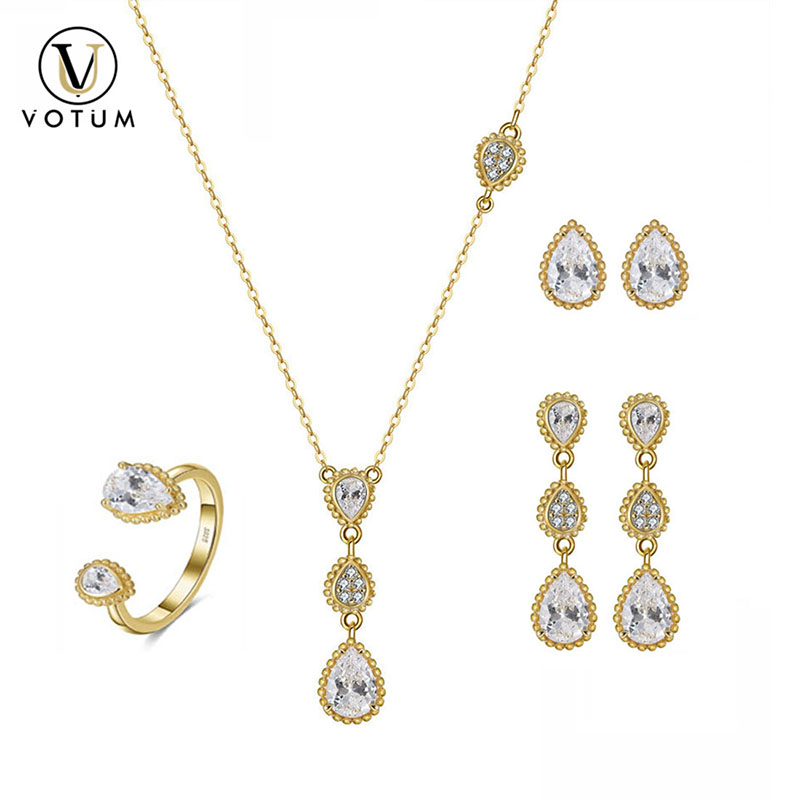 Votum Factory 9K Solid Gold Moissanite Pendant Necklace Stud Drop Earring Ring Jewelry Set for Wedding Engagement Diamond Accessories Fashion Fine Jewellery