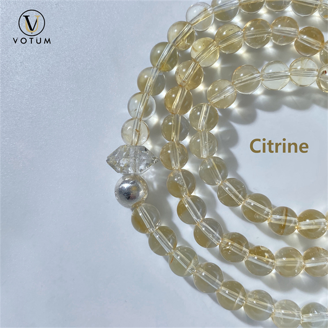 Votum 3 Strand Natural Citrine Bracelet with Double Terminated Clear Quartz
