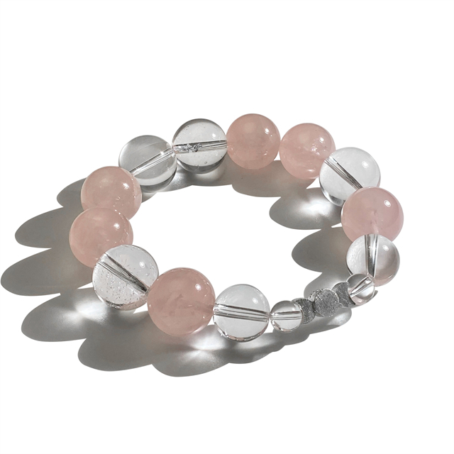 Votum Triple Moon Charm with Rose Clear Quartz Beaded Bracelet