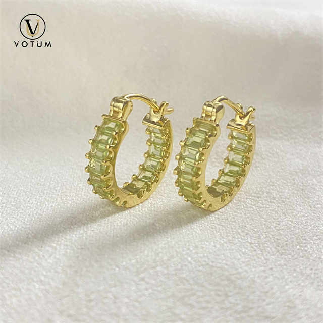Votum Natural Peridot Stone Tennis Earrings Hoops 925 Silver Earring Vermeil Gold Custom Fine Jewelry 