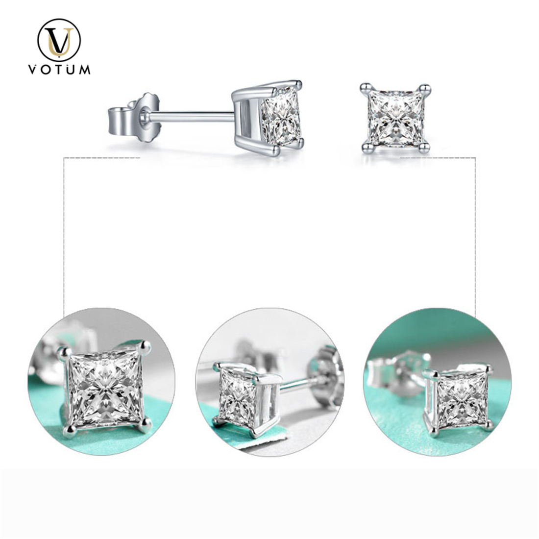 Votum Factory Wholesale 925 Sterling Silver 18K Gold Plated Basic Stud Earrings with Sparking Moissanite Lab Grown Diamonds Hiphop Jewelry Jewellery Accessories