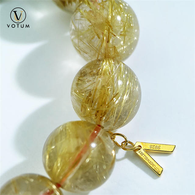 Votum Natural 13mm Golden Rutilated Quartz Beads Bracelet