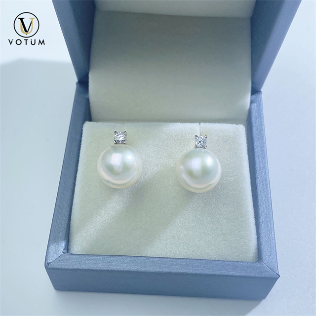 VOTUM Origin 11-12mm Kasumi Pearl Earring Stud with Moissanite Stone