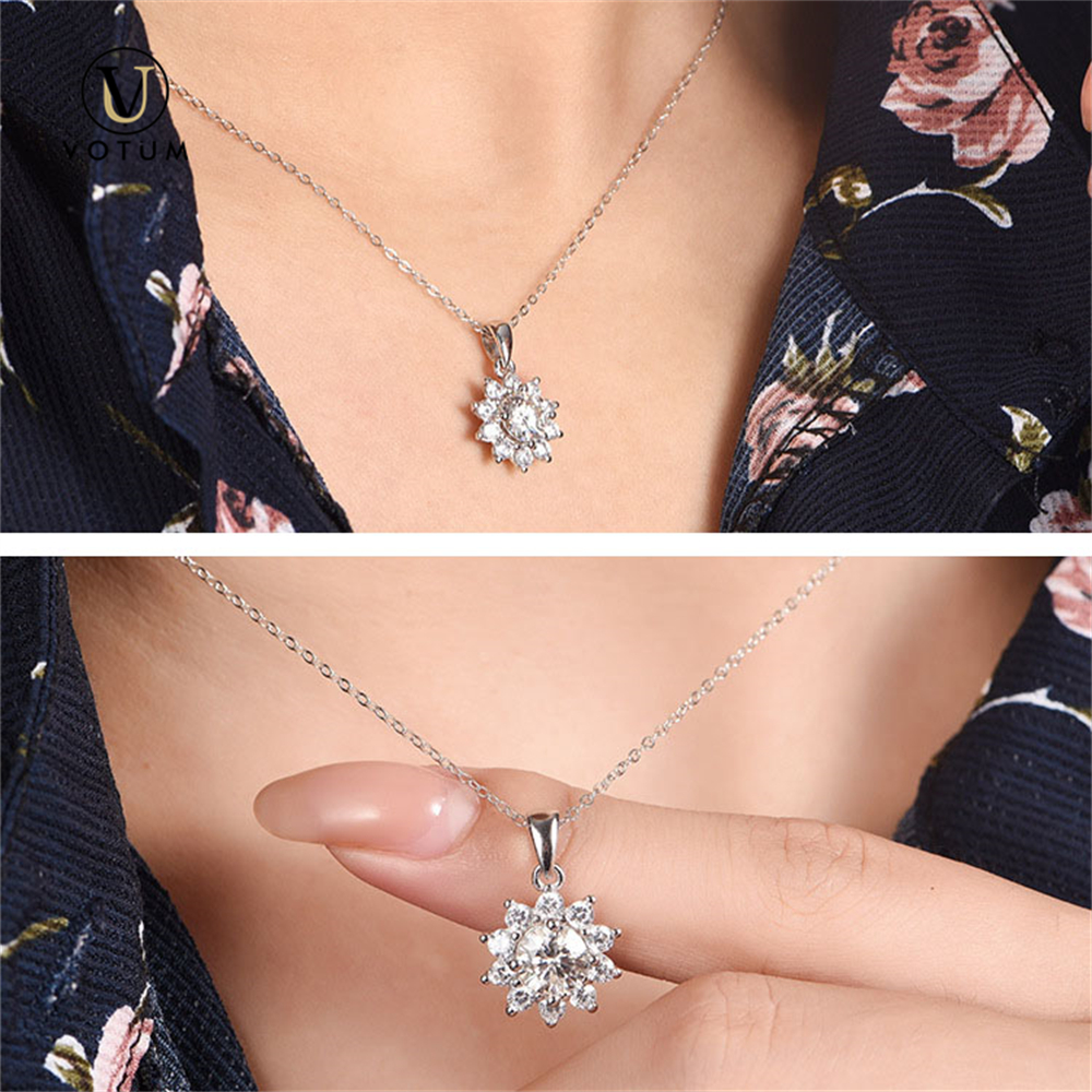 Votum Wholesale Fashion 925 Silver 18K Gold Plated Pendant Chain Necklace with Sparking Moissanite Diamonds Custom Fine Jewelry Jewellery Accessories