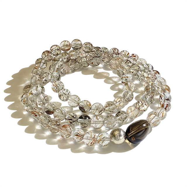 Votum Black Gold Super Seven Smoky Quartz 925 Silver Beaded Bracelet 