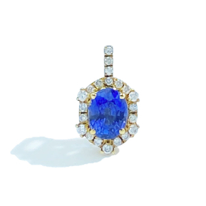 18K Gold Cornflower Sapphire Stone Diamonds Pendant