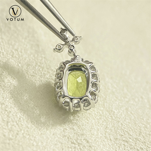Votum 18K White Gold Real Diamonds Peridot Pendant Charm for Necklace Women Au750 Luxury Gemstone Pendants Custom Fine Jewelry