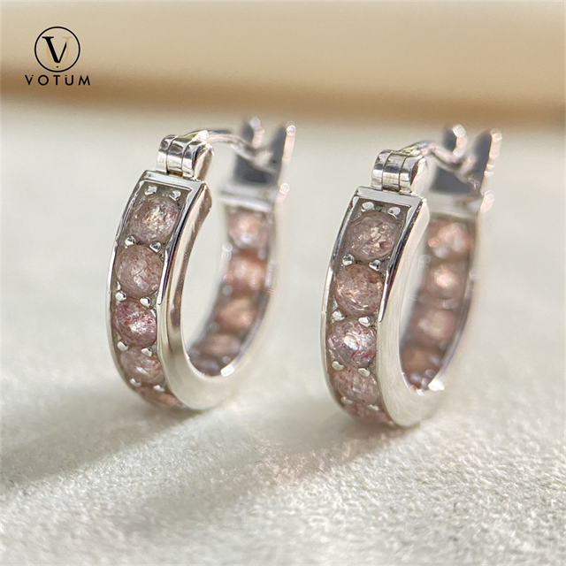 VOTUM Natural Straberry Quartz Stone Hoop Earring