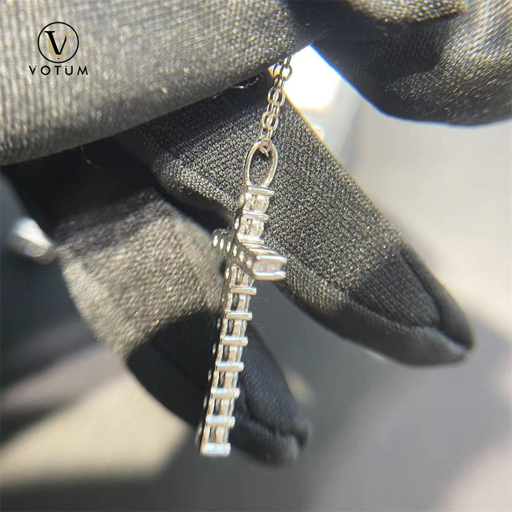 Votum Wholesale Hiphop Cross Pendant 925 Sterling Silver Necklace with Gold Plated Custom Moissanite Sparking Diamonds Handmade OEM Jewelry