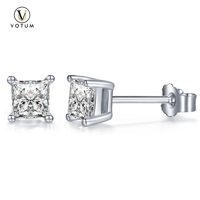 Votum Factory Wholesale 925 Sterling Silver 18K Gold Plated Basic Stud Earrings with Sparking Moissanite Men′s Hiphop Fine Jewelry Jewellery Accessories