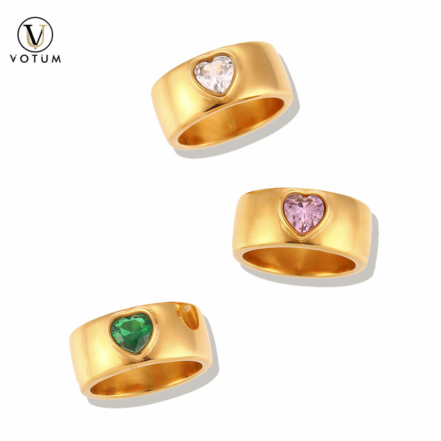 Votum Factory Wholesale 925 Sterling Silver Heart Shape Ring with Natural Crystal Stone Semi Gemstone 18K Gold Plated Custom Fine Jewelry Jewellery Accessories