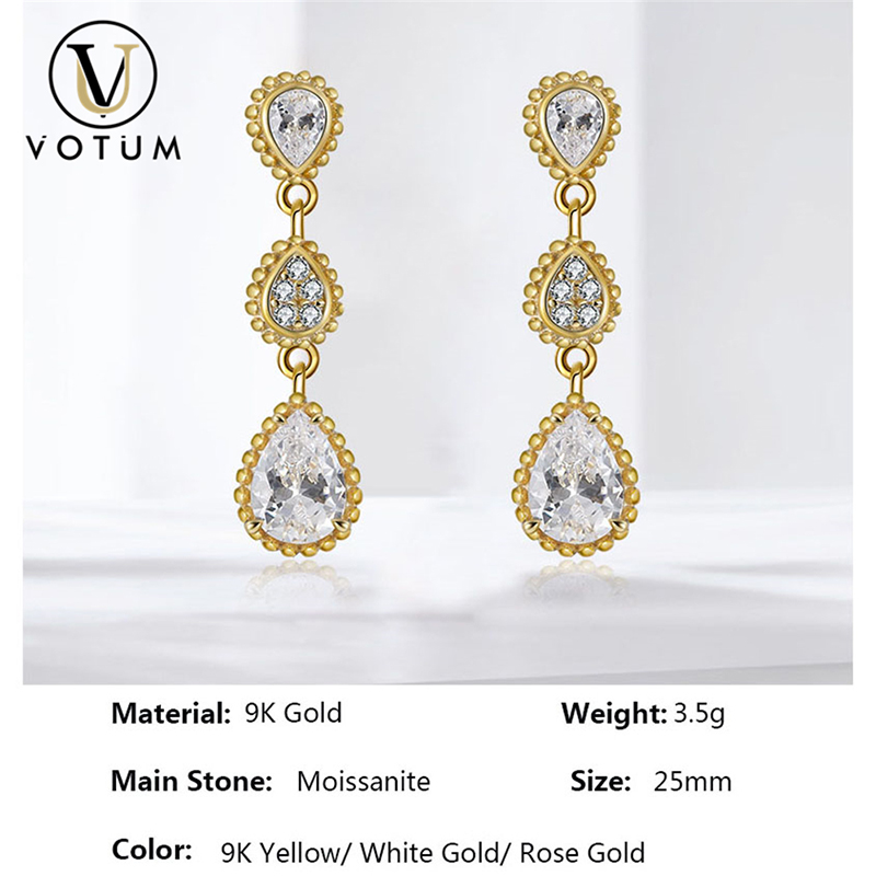 Votum Factory Custom 9K Real Gold Diamond Moissanite Necklace Stud Dangle Earring Ring Jewellery Set Jewelry