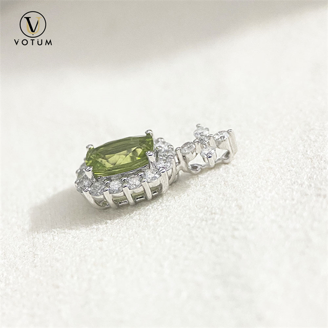 Votum 18K White Gold Real Diamonds Peridot Pendant Charm for Necklace Women Au750 Luxury Gemstone Pendants Custom Fine Jewelry