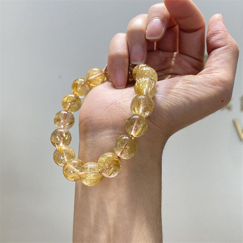Votum Natural 13mm Golden Rutilated Quartz Beads Bracelet