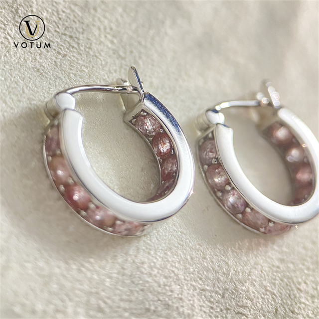 VOTUM Natural Straberry Quartz Stone Hoop Earring